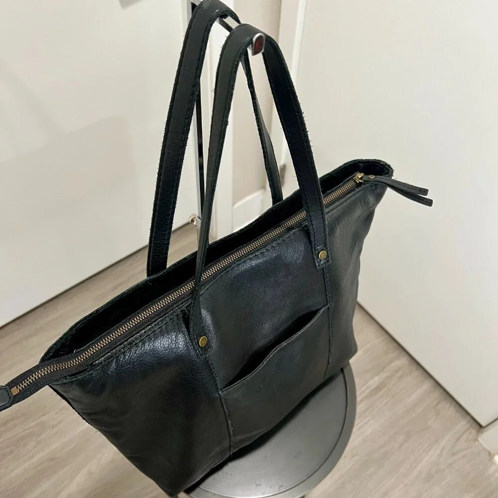 American Leather Co. - Sofl Leather Full Zip Shopper Tote Bag One Size - Black - Picture 3 of 7